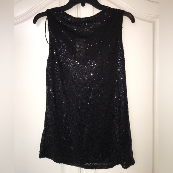 Adrienne Vittadini Black Sequin Cowl Neck Sleeveless Top Blouse - Picture 2 of 5